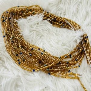 Waist beads TIE ON. Gold sparkle iridescent blue